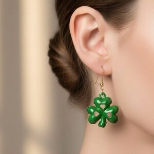 Shamrock Metal Dangle Earrings 2” Irish Clover Design Unbranded